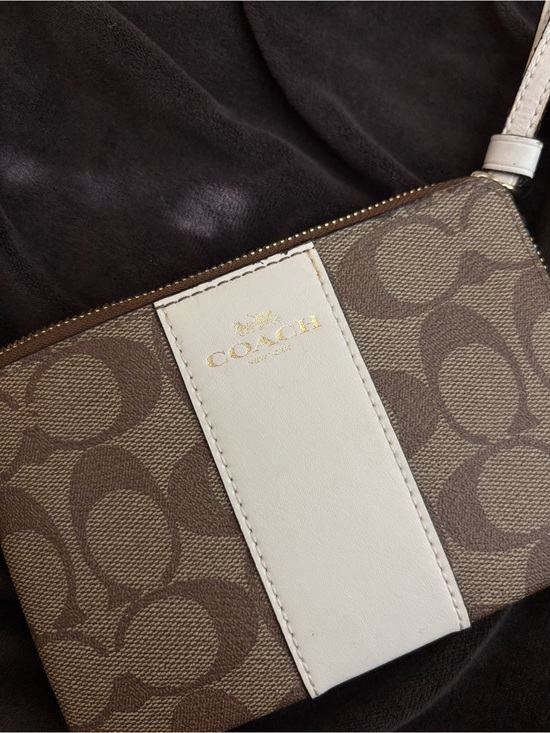 Coach Handbags - Coach Signature C Khaki & White Stripe Wristlet